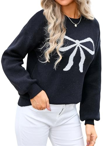 HEYPORK Damen Herbst Winter Warm Bequem Pullover Casual Mode Strickjacke Strickpullover Frauen Bowknot Mode Strickwaren