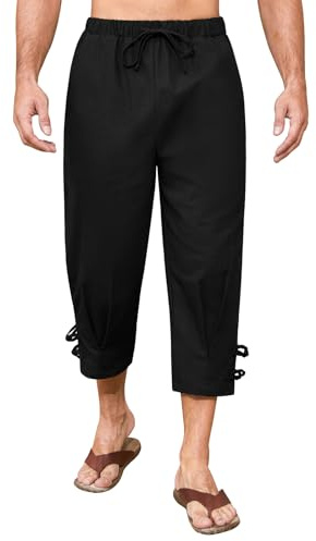 FemiChic Pantalones de Lino para Hombre Trousers Bermudas Pantalon Cargo y Piratas Cortos 3/4 Ligeros y Elásticos para Verano Casual para la Playa