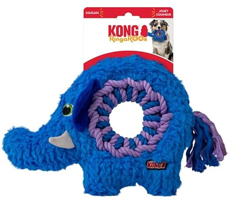 KONG Ringaroos - Interactive Rope Ring Dog Toy with Plush Squeaker - for Fetch, Tug & Cuddle - for Medium Sized Dogs (Blue Elephant)