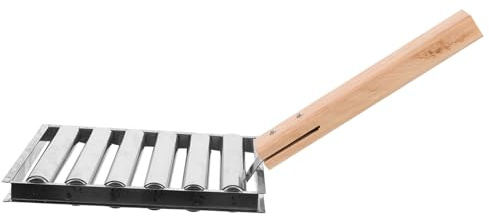 MOBUTOFU Rollgestell und aus Edelstahl mit Langem Holzgriff Campinggrill Roller Design Gleichmäßige Wärmeverteilung für Lagerfeuer Party und Outdoor Grillzubehör