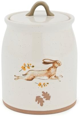 Cooksmart Forest Fable Ceramic Canister, Stoneware Storage Jar | British designed, woodland animal print, farmhouse kitchen style, durable construction, countertop organisation, airtight lid