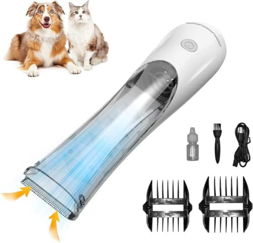 2-i-1 bärbar hund grooming vakuum klipparsats 3-växlad lågt brus uppladdningsbar kraftfull sugning 99 % husdjur katt husdjur hår trimmer rakapparat med kamfällning