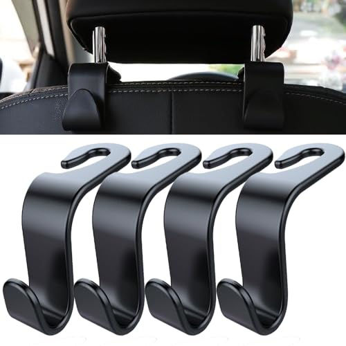Auto Kopfstützen Haken, Universal Autositz Rückenlehnen Haken, Auto Rücksitz Kopfstütze Halter Schwarz （4 Stück） (Pure Black)