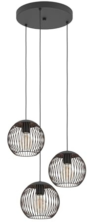EGLO Cluster Hängelampe Almanzora, 3-flammige Pendelleuchte Esstisch | Hängeleuchte Treppenhaus aus Metall in Schwarz und Kupfer, Esszimmerlampe hängend, E27 Fassung, Ø 46,5 cm