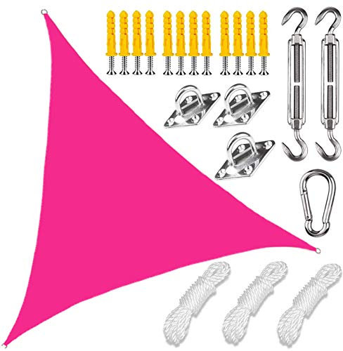 TBATM Telo ombreggiante, Vela ombreggiante Triangolare 6x6x6M, Impermeabile, Traspirante, con Blocco UV, Resistente al Vento, Vela da Giardino con Kit di Installazione,Rose Red