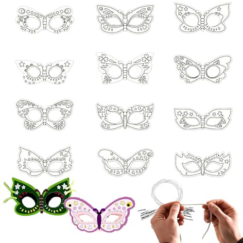 Dcsfadq 24 Stück Schmetterling Masken DIY Set, Tiermasken für Kinder, Kinder Basteln Blanko Ausmalen Maske, Papier Masken für Cosplay Party Kindergeburtstag Ostern Halloween