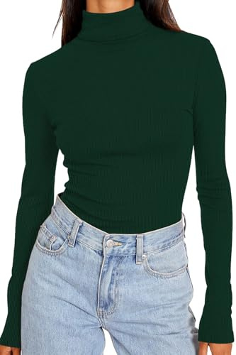 DUOEASE Top Mujer Básico Sólido Cuello Alto Camiseta Manga Larga Mujer Otono Invierno Slim Fit Elegantes Camisetas