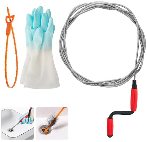 Desatascador Tuberias 5m x 6mm, Desatascador Tuberias Profesional con Guantes Azules, para Inodoros, Desagües Suelo, Lavabos