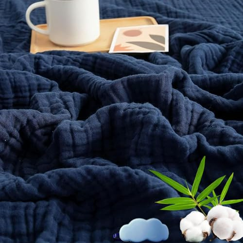 Montivo Musselin Decke, Sanfte Musselindecke Sommer, 100% Aus Natur Baumwolle, Weiche & Atmungsaktive Musselin-Decke für Erwachsene, Kinder, Perfekt für Bett, Sofa (Dunkelblau, King(200x230))