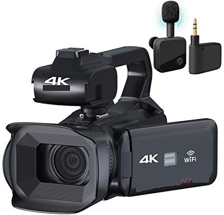 EKOUQIN Videocamera 4K professionale Videocamera da 64 MP 4quot;Touch Screen Full UHD Vlog Streaming Camera Digital Recorder Webcam Film, registrazione, trasmissione(128G SD Card,With Microphone)