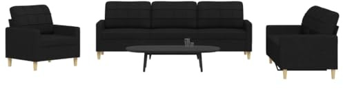 Qnhdfrt 3-TLG. Sofagarnitur Schwarz Stoff Wohnzimmer Set mit Sessel, Zweisitzer und Dreisitzer