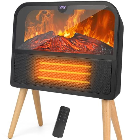 GuKKK 2000W Elektrokamin mit 3D Flamme Lampe,Heizer Elektrisch Feuer PTC Elektrischer Kamin mit Fernbedienung,Keramik Heizlüfter Energiesparend,LC-Display,Leise,Elektrische Heizung Schlafzimmer, Büro