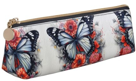 Ghjkfbf Astuccio in pelle con stampa di fiori e farfalle, sacchetto con cerniera per forniture di cancelleria, piccola borsa cosmetica