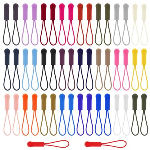 Sorcristy 50 Stück Bunte Reißverschluss Anhänger, 25 Farben Ersatz Zipper Reißverschluss-Verlängerung Rutschfest Zipper Tag für Kleidung Rucksäcke Zelte Geldbörse Gepäck