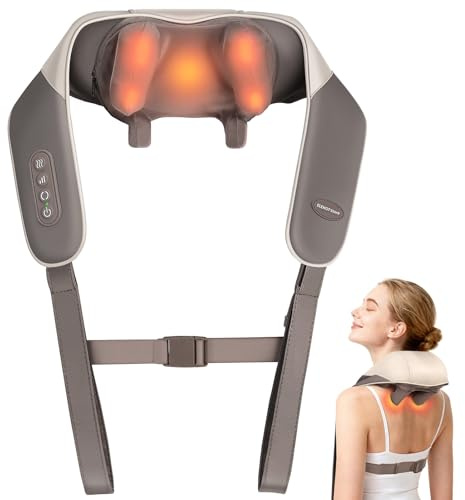 ELEHOT-Store Masajeador de Cuello Shiatsu, Inalámbrico 2600mAh con Calor 2 Niveles y Tecnología 4D - Para Aliviar Dolor Cervical, Hombros y Espalda - Masaje Profesional 130 Min Autonomía