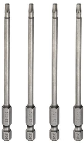 sourcing map 4 punte per cacciavite Torx T15 da 1/4 di pollice con codolo esagonale da 100 mm di lunghezza, magnetiche, senza foro, a prova di manomissione, a 6 punti, cacciavite a stella in acciaio
