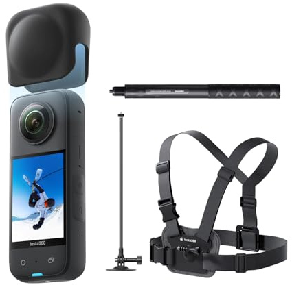 Insta360 X3 Snow Bundle - Waterproof 360° Action Camera with 1/2 Inch Sensor, 5.7K 360°, 72MP 360° Photos, Stabilization, 2.29 Inch Touch Screen, Vibration Feedback, AI Editing, Live Streaming