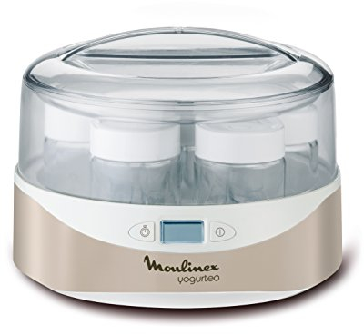 Moulinex YG231E Yogurteo, Macchina per lo Yogurt in Argento Premium con 7 Vasetti da 160 ml Ciascuno, con Timer Digitale, Arresto Automatico e Coperchio con Display