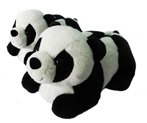 Onmygogo 3D Novelty Slippers for Women Men and Kids, Winter Furry Animal Panda Bear Slippers (UK kid size 11-13, Black and White)