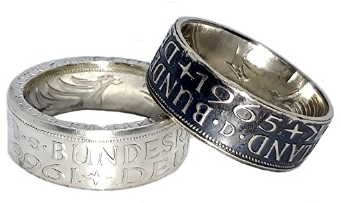 Coinring, Münzring, Ring aus Münze (1969 Heiermann - Silberadler - 5 Mark), 625er Silber - Double Sided coin ring - verschiedene Größen, Ihr handgeschmiedetes Unikat