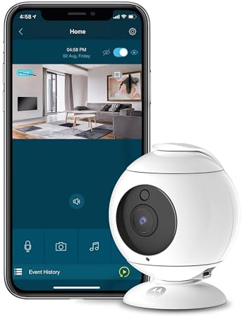 Motorola FOCUS 89 - Caméra de Surveillance Full HD 1080p- Surveillance WIFI via un Smartphone pour la Maison - Communication Bidirectionnelle Intégrée et la Rotation, Inclinaison et Zoom - Blanc