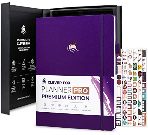 Clever Fox Planner Pro Premium – Luxurious Weekly & Monthly Planner with Budget Organizer for Productivity & Goals, Undated, A4 (Purple)