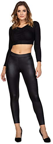 Futuro Fashion - Leggings sexy da donna, a vita alta, in finta pelle, con tasche, FS161