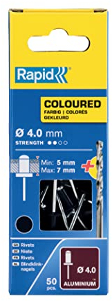 Rapid Scatola da 50 Rivetti in Alluminio da Ø4 x 10 mm, Adatti a Fissare Grondaie, Tubazioni e Lamiere, Include Punta per il Trapano - Nero (5001466)