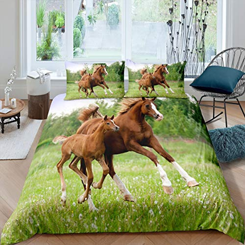 Homemissing Parure De Lit Cheval Prairie Housse De Couette 3D Motif Animal Sauvage Style Faune pour Enfants Ultra Doux 140x200cm
