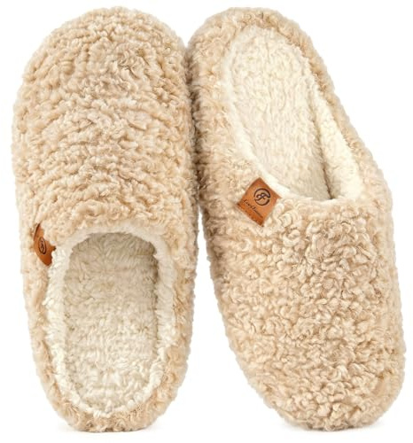 EverFoams Women's Mule Slippers Comfy Warm Shearling Lightweight Breathable Memory Foam Anti-Slip House Shoes Khaki,5-6 UK