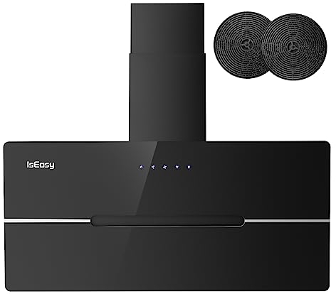 Dunstabzugshaube 90cm, IsEasy Kopffreiheit Dunstabzugshaube mit 578 m³/h Starker Saugleistung, 3 Einstellstufen, Berührungssteuerung, Umluft- und Abluftmodus, 58 dB, Schwarz, Effizienz A++