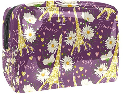 Trousse de Maquillage de Voyage Trousse de Toilette Trousse cosmétique,Tour Eiffel Fleur,Pochette de Maquillage étanche en PVC pour étui à cosmétiques