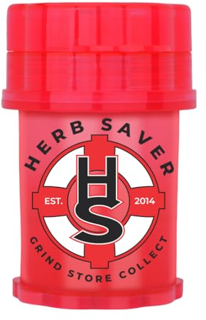 HS Large HerbSaver Grinder- Medical Grade Plastic Grinder with Razor Sharp Teeth, Pocket-Sized, Durable & Portable - Ideal for Grinding Herbs and Spices (Red)