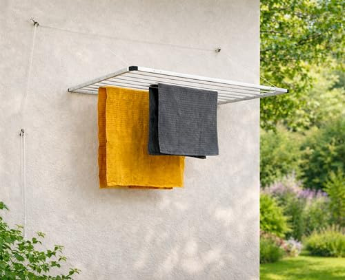 DRY-SMART Lift Tvättställning väggtork 120 cm utrymmesbesparande, rostfri för inomhus och utomhus för att dra upp