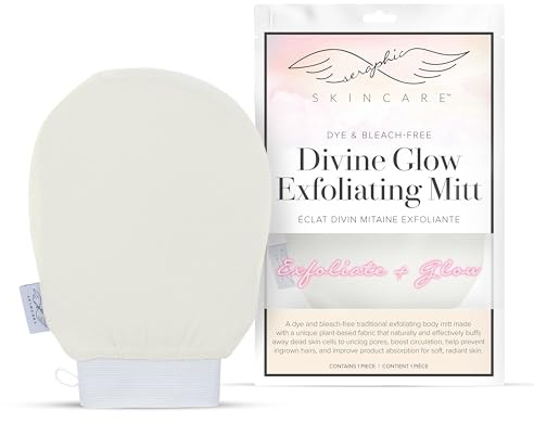 Seraphic Skincare Divine Glow Exfoliating Mitt (1 ud) - Guante exfoliante coreano de viscosa 100% vegana, sin colorantes ni lejías - Exfoliante corporal para eliminar el autobronceador