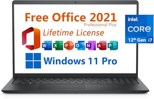 Dell Inspiron 15 Business Laptop, Free Microsoft Office 2021 with Lifetime License, 15.6 FHD Display, Intel 10-Core i7-1255U, 16GB DDR4, 512GB PCIe SSD, Windows 11 Pro, Black