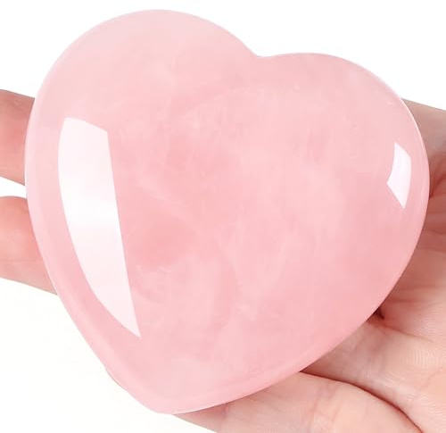 GUJOXILA 60mm Rosenquarz Herz Liebe Edelsteine Groß Kristalle Heilsteine | Herzförmig Liebe Rosa Steine Valentinstag Deko Geschenke für Freundin Geschenk Frauen Meditation Stress Sorgensteine