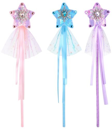 APLZGMG Stern Zauberstab Prinzessin, 3 Stück Zauberstab Prinzessin Stab, Prinzessinnen Zauberstab Fee Verkleidungsstab für Mädchen