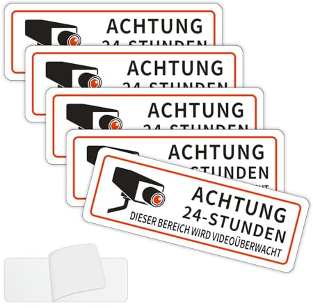 Acuxiaza 5 Stück Videoüberwachung Schild, 85×30mm Selbstklebend Achtung Videoüberwachung Schilder, Aluminium Hinweisschild Kamera Überwachung Schild, für Innen und Außenbereich