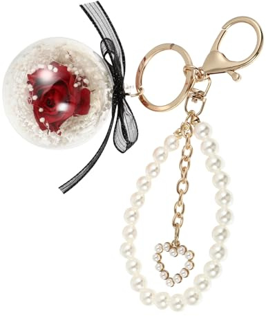 BESTYASH Pendentif De Clé Perles Avec Fleur Préservée Porte-clés Rose Éternelle Accessoire De Sac à Main Pour Anniversaires Et Occasions Spéciales