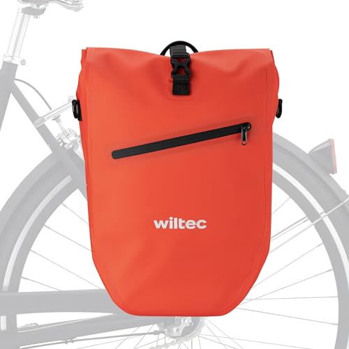 WilTec Bolsa para Bicicleta 28 L roja Multifuncional Resistente al Agua Multifuncional con Elementos reflectores de fácil instalación en portabultos Trasero de Bicicletas Tradicionales o eléctricas