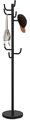 COSTWAY Garderobsställ med 8 krokar, jackställ i metall, klädställ i trädform, garderob för kläder, jackor, hattar, väskor, 175 cm hög, svart
