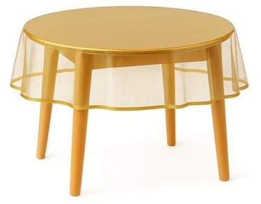 MORGICO Tovaglia Rotonda Glitterata Oro Diametro 140 cm, Impermeabile Antimacchia, Plastificata e Antiscivolo, Perfetta per Cucina, Giardino o Catering Eventi (Ø140 Oro)