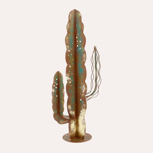 Keyhomestore | Cactus grande de hierro Corten marrón óxido (74 x 30 x 15 cm) | Escultura decorativa de exterior o terraza, complemento de decoración de exterior - Made in Italy
