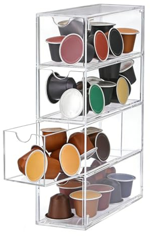 EUBSWA Support de capsules de café transparent avec 4 tiroirs – Compatible avec les capsules de café, gain de place pour la cuisine et le bureau, idéal pour les amateurs de café