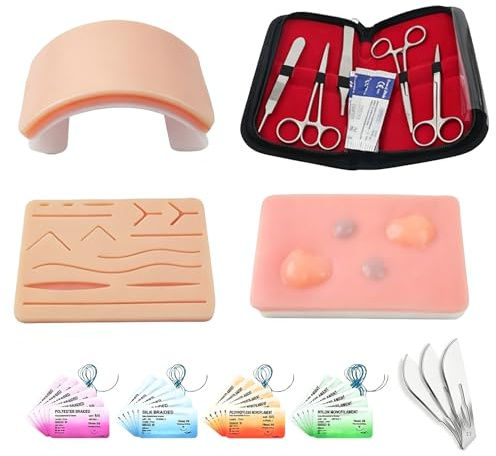 27 Chirurgisches Nahtset Set: 24* Nahtmaterial+3*Silikon-Nähkissen, Suture Practice Kit, Silikon-Nähkissen mit Werkzeugsatz, Wundnaht Übungsset, Chirurgisches Nahtset mit realistischem Pad
