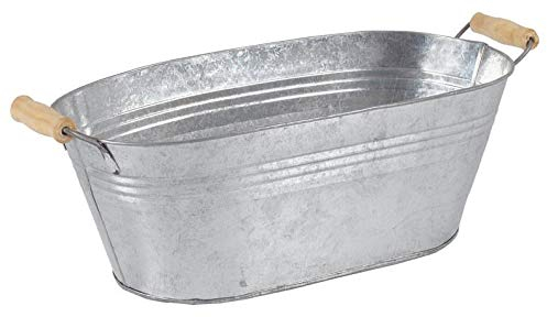 AUBRY GASPARD - Jardinière Ovale Zinc et Bois - Grand Modèle 40.5x20x14 cm - Zinc Résistant Corrosion - Anses Bois - pour Balcon, Terrasse, Entrée - Design Industriel Tendance