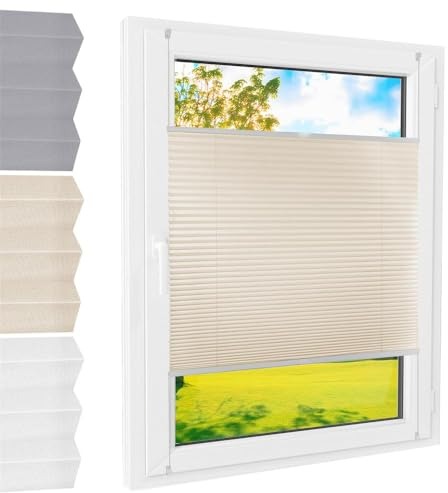 Plissee Klemmfix [Creme, 65x220 cm] ohne Bohren für Tür & Fenster, Faltrollo mit einfacher Montage/Bietet optimalen Sichtschutz und Privatsphäre, idealer Sonnenschutz