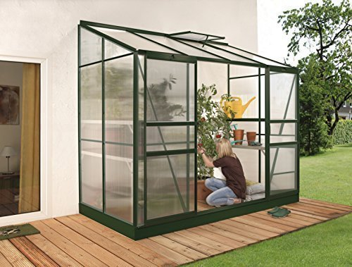 Gartenwelt Riegelsberger Anlehngewächshaus Ida - Ausführung: 3300 HKP 4 mm dunkelgrün, Fläche: ca. 3,3 m², mit 1 Dachfenster, Sockelmaß: 1,28 x 2,54 m