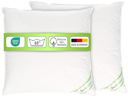 franknatur 2X Kopfkissen 80x80 Kissen 15% Gänsedaunen Daunenkissen Svenja | mittelfestes Seitenschläferkissen, Füllung Gänsefedern und Daunen Klasse 1, Bezug 100% Baumwolle, waschbar, Oeko-TEX
